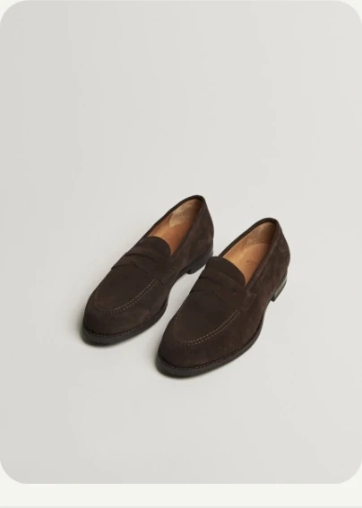 Brown suede penny loafers